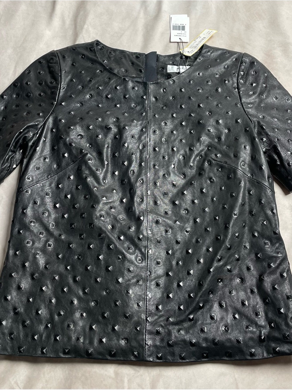 NWT MILLY Black Studded Lamb Leather Top – Size 2
